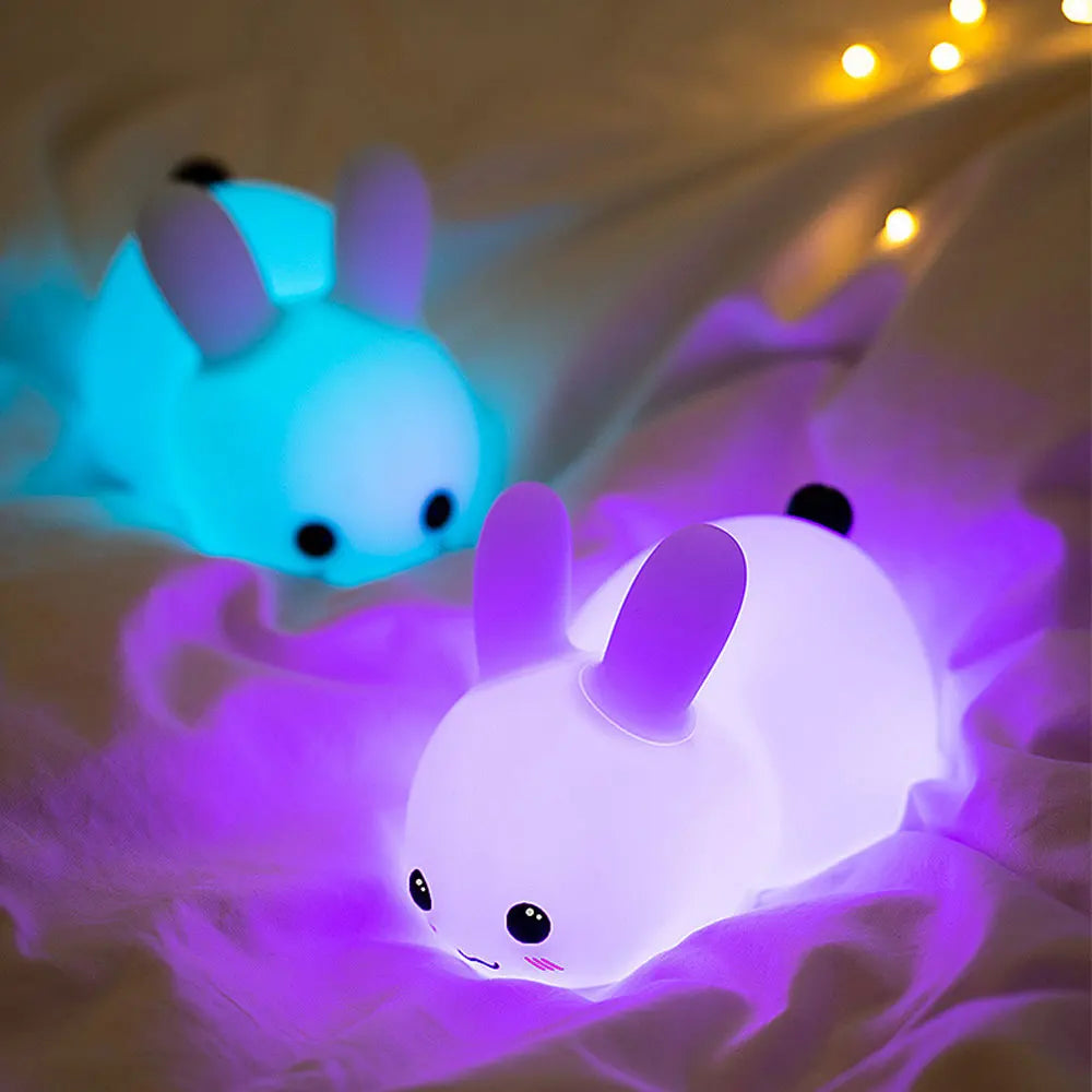 Rabbit Night Light For Children Soft Silicone Sleeping Night Lamp USB Rechargeable LED Night Lights For Bedroom Decor lights