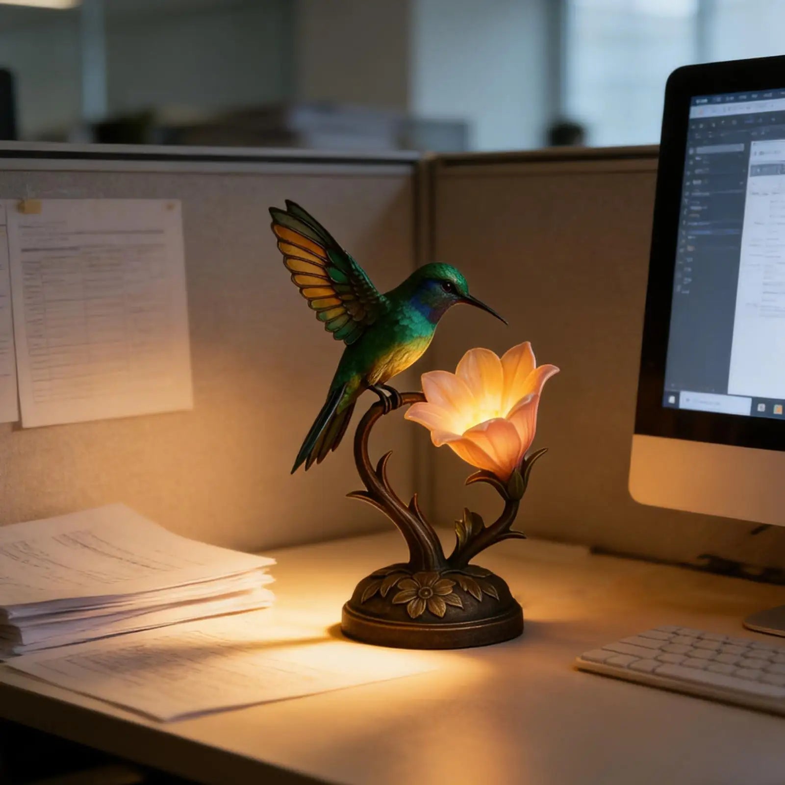 Floral Lamp Vintage Warm Ambiance Lighting Hummingbird Lamp Desk Light Table Decor for Bedside Nightstand Bedroom Study Office