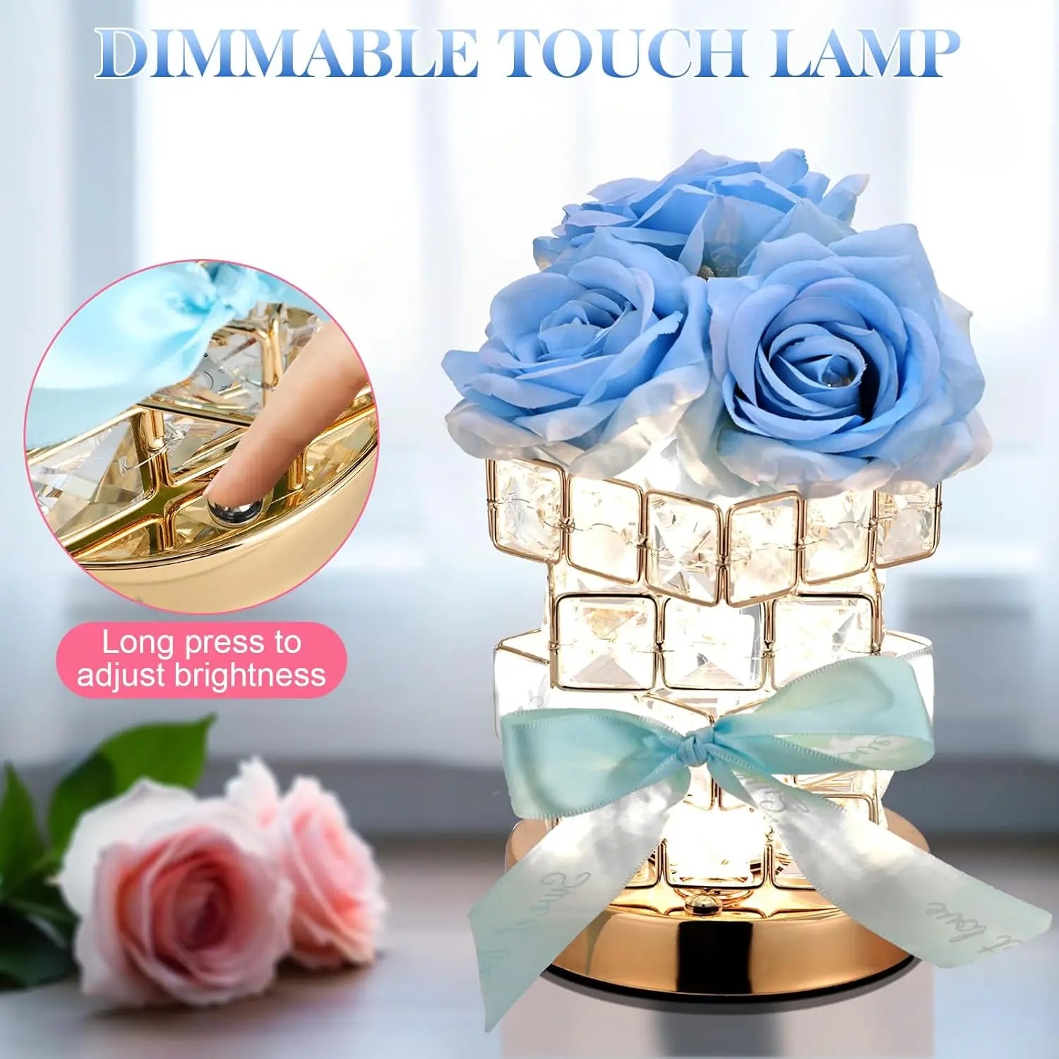 LED Crystal Rose Table Lamp 3 Colors Dimmable Magic Cube Rose Creative  Atmosphere Lights Bedroom Bedside Decor Lighting Gift ﻿