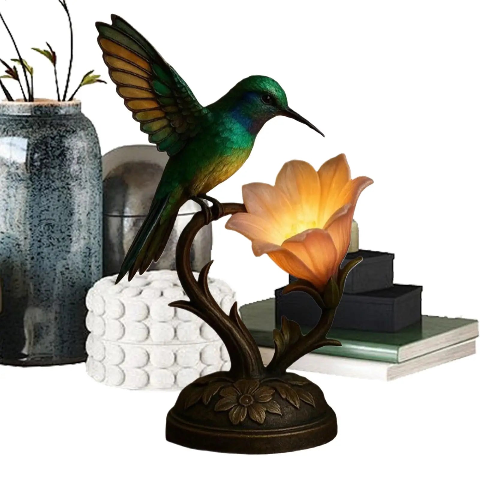 Floral Lamp Vintage Warm Ambiance Lighting Hummingbird Lamp Desk Light Table Decor for Bedside Nightstand Bedroom Study Office