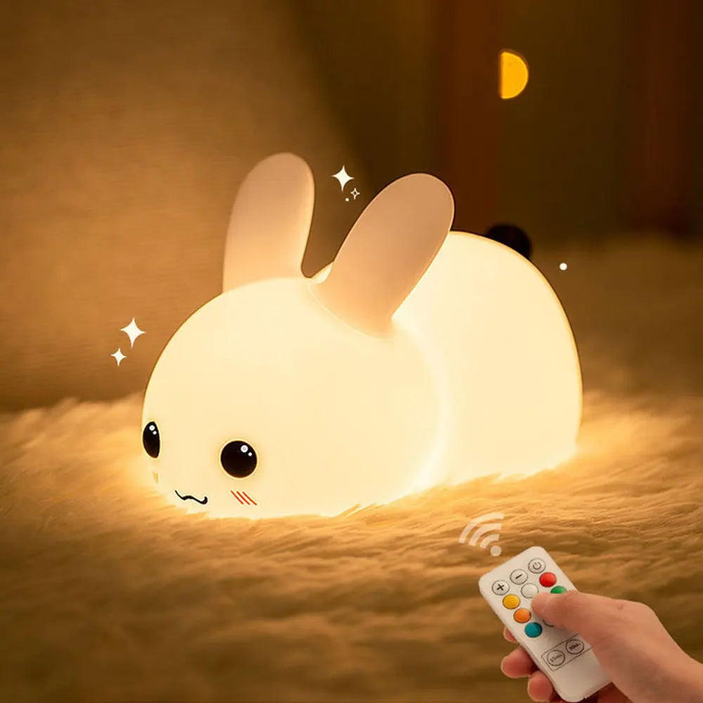 Rabbit Night Light For Children Soft Silicone Sleeping Night Lamp USB Rechargeable LED Night Lights For Bedroom Decor lights